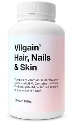 Vilgain Hair, Nails & Skin Complex - probiotics, Vitamins and Minerals to Support The Health of Skin, Hair and Nails, in Vegetarian Capsules