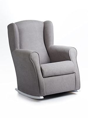 Sillonea - Sillón de Lactancia Roma con Balanceo para Amamantar - Butaca Ergonómica y Compacta con Antimanchas Habitación del Bebé (Gris, Madera Lacada Blanca, 96x74x77 cm)