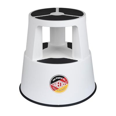 WEDO Taburete con ruedas Super Step de plástico irrompible, pie de elefante, con certificado TÜV GS, fabricado en Alemania, antideslizante, altura aprox. 43 cm, capacidad de carga 150 kg, color blanco