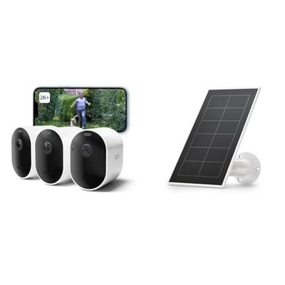 Arlo Pro 5 Security Camera Outdoor Wireless with Solar Panel, 2K Outdoor Camera Kit with Rechargeable Battery, Advanced Colour Night Vision, Dual-Band Wifi & Free Trial of Secure, 3 Cameras, White