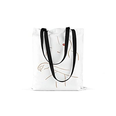 Bonamaison Bolso De Mano Impreso, 100% Algodón, Bolso de la Compra Reutilizable, Bolso De Compras, Ecológico, Plegable, Bolso de Tela de Lona con Asas Negras, 48x55 Cm - Fabricado en Turquía