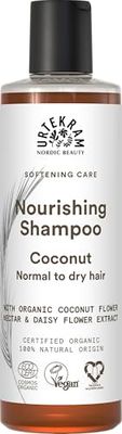 Urtekram Shampoo de coco com néctar de coco orgânico e extrato de margarida, hidratação natural e evitalização para todos os tipos de cabelo, vegano e natural, 250 ml