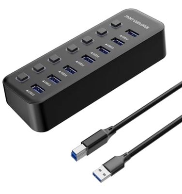 PremiumCord SuperSpeed USB Hub 7 x USB typu A, USB 3.2 Gen 1 5 Gbps, przełącznik portu, gorący przewod, dioda LED, czarny, długość kabla 1 m