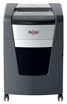 Rexel 2021512MEU - Destructora de Papel XP512+ Momentum Extra de Micro Corte, Destruye 12 Hojas a la Vez, Nivel de Seguridad P5, Tecnología Antiatascos, Oficina, Papelera Extraíble de 45 Litros, Negra
