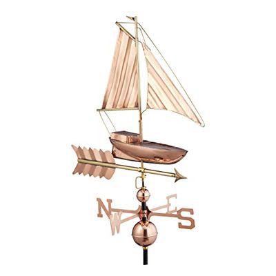 Relaxdays girouette Bateau, métal, indicateur de Direction du Vent pour Le Toit, girouette Points Cardinaux, cuivre