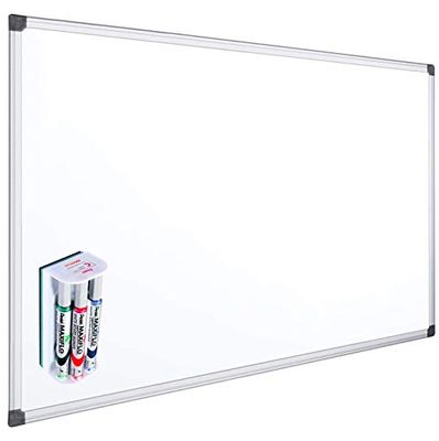 OFITURIA Pack Pizarra Blanca Magnética + Pentel MAXIFLO Set 4 Rotuladores con Borrador Magnetico Ligero - Pizarra Magnetica Lacada Con Marco De Aluminio Resistente Fácil De Borrar En Seco (45x30cm)
