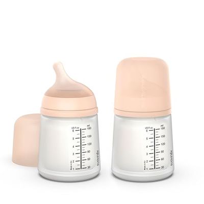 Suavinex, Fair Zero Zero Anti-Koliek Fles, Aanpasbare Rivier (A) Siliconen, +0 Maanden en Pasgeborenen, voor borstvoeding, moedermelk en babymelk, 180 ml, 2 stuks