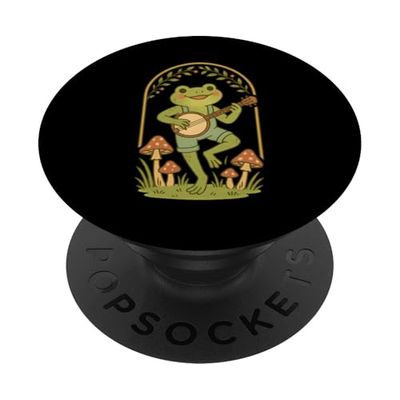 Cottagecore Whimsical Alegre Antropomorphic Frog Playing PopSockets PopGrip Adhesivo
