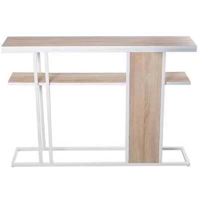 DRW Mesa de Entrada de Madera y Metal en Blanco y Roble 120x25x82cm