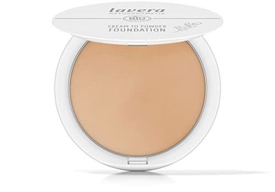 lavera Cream to Powder Foundation -Tanned 02 - Nude – Organic Almond Oil & Vitamina E, vegano, idratante, copertura intensiva (1 X 10,5 g)