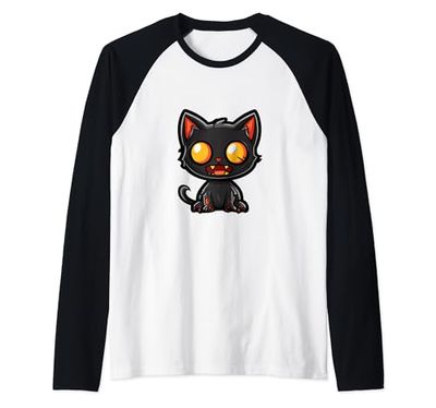 Carino Halloween Cat Zombie Baby Comic Maglia con Maniche Raglan