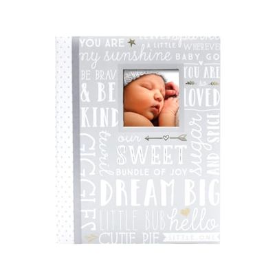 Lil Peach First 5 Years Dream Big Wordplay Livre de souvenirs de bébé unisexe pour les nouveaux et futurs parents, journal de grossesse et d'étapes importantes, gris