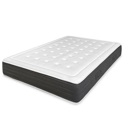 amuéblate online Flow Comfort+ Matelas à mémoire de Forme 150 x 180 cm, Multicouche, Hauteur 24 cm, fermeté Moyenne/Haute, Traitement Anti-acariens, antibactérien et hypoallergénique. Fabriqué en