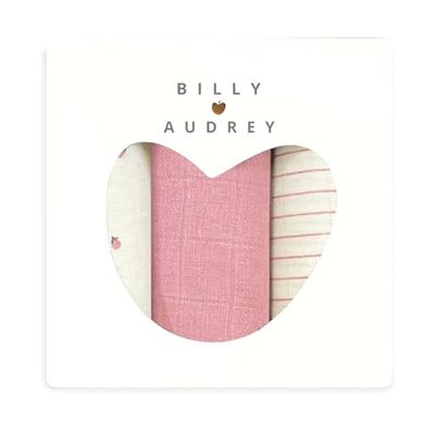Billy loves Audrey Pack of 3 muslin muslin cloths, blush/ribbons/rosegarden