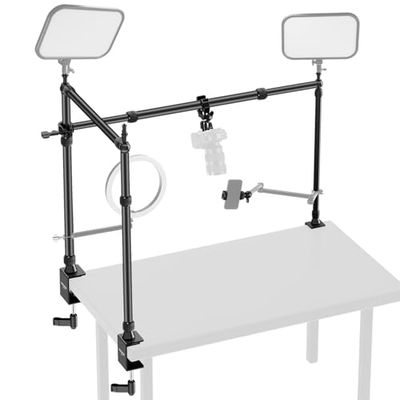 NEEWER Support de caméra aérienne avec Double tête sphérique Super Pince/Support de téléphone/Pince C pour Prise de Vue de Bureau de Haut en Bas, Plate-Forme de Montage Multi-appareils en métal pour