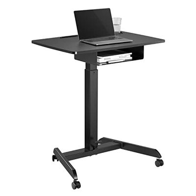 Maclean MC-903 In hoogte verstelbare laptoptafel met wielen en met een lade zit-sta bureau in hoogte verstelbaar tot max. 113 cm max. 8 kg (zwart)