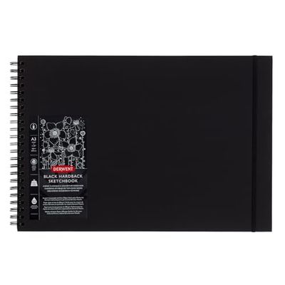 DERWENT Caderno Derwent com papel preto paisado tamanho A3 para desenhar e escrever, 40 folhas, papel livre de ácidos, bloco de notas espiral, qualidade profissional, preto, 2300381