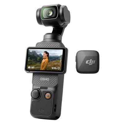 DJI Osmo Pocket 3 + Transmisor Mic Mini (Infinity Black), cámara para Vlogs, micrófono inalámbrico, Sonido Lleno de detaalles, OsmoAudio, cancelación de Ruido Activa, límite automático