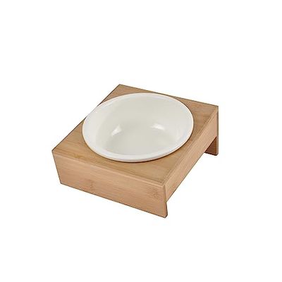 Miska ceramiczna z podstawką naturalnego bambusa D16 cm, 18 x 20 cm, biała
