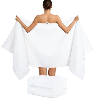 Hammetex 2er Set Extra Große Badetücher – 80x200 cm, 500 GSM, 100% Baumwolle – Weich & Saugfähig – Luxuriöse Große Spa-Handtücher, Weiß