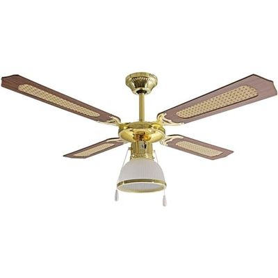 ARDES AR5A107D plafondventilator met 4 vleugels met licht, van hout/Weense stro, 3 snelheden, bediening met koord en diameter 107 cm