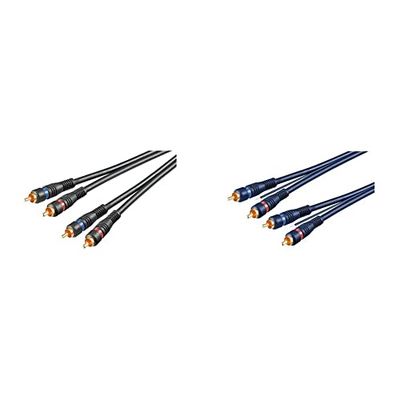 Goobay Cavo di Collegamento Stereo 2 RCA, A Doppia Schermatura, Nero & 5m Cavo di Collegamento Stereo HiFi per Auto RCA, a Doppia Schermatura, Blu