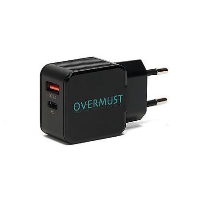 OVERMUST 25W Wall Charger - 25W Charger with USB-C PD e USB-A QC 3.0 Outputs to recharge iPhone 14, 13, 12 Pro Max, Samsung, Huawei, iPad, AirPods etc