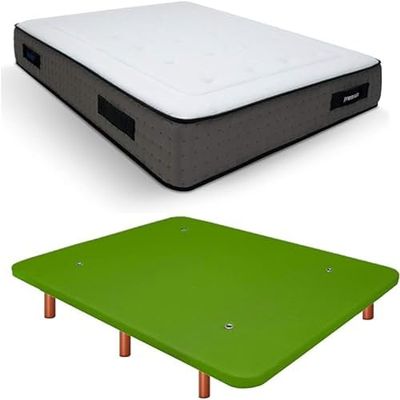 Duérmete Online Base tapissée 3D renforcée Anti-Bruit + Matelas viscoélastique Visco Premium Pieds en Bois Couleur Cerisier, Vert, 135 x 180 cm