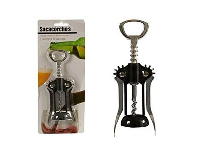 Opener with Corkscrew Silver Black Metal (4 x 16.5 x 6 cm)