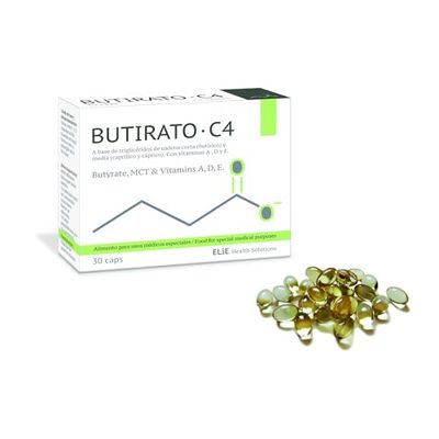 Butycaps - Butirato C4 con Ácido Butírico, Triglicéridos de Cadena Corta y Media, Vitaminas A, D y E | Suplemento Nutricional para Intestino y Microbiota - 30 Cápsulas