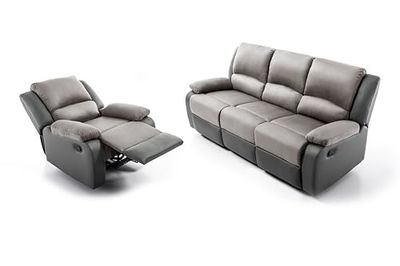 Loungitude - DETENTE - Canapé de Relaxation, Ensemble 3 +L1 Places - Manuel - en Simili/Microfibre - Gris