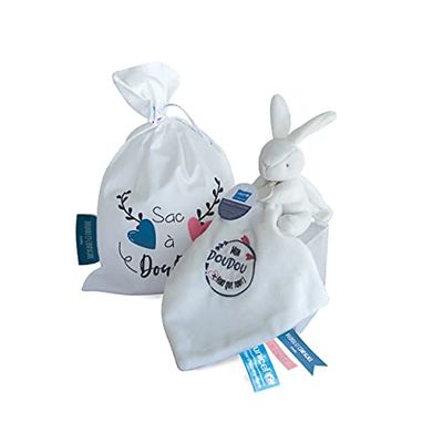 Doudou et Compagnie - Sac à Doudou Lapin UNICEF - 10 Cm Blanc - Idée Cadeau de Naissance Fille et Garçon - Garantie Doudou Perdu - DC3715