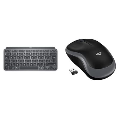 Logitech MX Keys Mini Minimalist Wireless Illuminated Keyboard, Compact, Bluetooth, Backlit, USB-C & M185 Wireless Mouse, 2.4GHz with USB Mini Receiver, 12-Month Battery Life