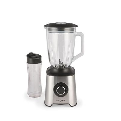 Salter DuoBlender – 2 In 1 Smoothie Maker, 1.5L Smoothie Maker, 2 Speed Settings & Pulse, Stainless Steel Blade, Detachable Glass Blending Jug, Includes 600ml BPA Free Sports Bottle, Easy Clean, 1000W
