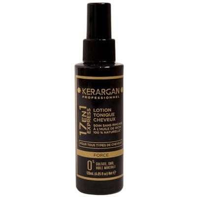 Kerargan - Lozione Tonica Capillare 17in1 con Olio di Ricino 100% Naturale - Tutti i Tipi di Capelli - Riduce la Caduta, Idrata, Protegge il Colore - Senza Solfati, OGM, Olio Minerale - 120ml