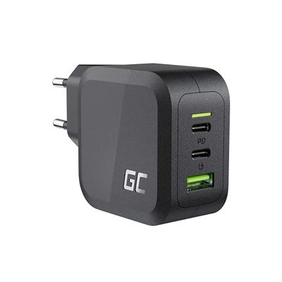 Green Cell Cargador de Pared Negro 65W GAN GC PowerGan para portátil, MacBook, teléfono, Tablet, Nintendo Switch – 2X USB-C, 1x USB-A, Carga rápida, Compacto, ecológico