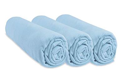 Set van 3 hoeslakens, 40 x 80 cm, rekbaar voor 40 x 90 cm, wieg, reiswieg, 40 x 80 cm, 100% katoen, hemelsblauw, ademend, gezonde slaap, merk Easy Dort | Oeko-Tex gecertificeerd | gemaakt in Europa
