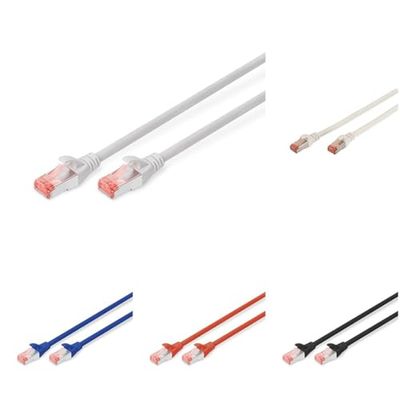 DIGITUS Set: Cavo di rete Cat 6-0,5 m - 10 pezzi - Connettore RJ45 - Schermato S/FTP - Cavo Ethernet, cavo LAN - Compatibile Cat 6A e Cat 7-2x Grigio / 2x Bianco / 2x Nero / 2x Rosso / 2x Blu