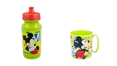 ALMACENESADAN 4687 Pack Disney Mickey Mouse, composé de tasse micro-ondes 350 ml et bouteille d'eau 340 ml, produit réutilisable, sans BPA