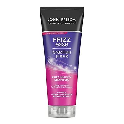John Frieda Frizz Ease Brazilian Sleek Frizz Immunity Smoothing Shampoo, 250 ml, per capelli crespi medio-grossolani
