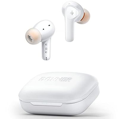 Donner Draadloze oordopjes met ruisonderdrukking, Bluetooth 5.2-oortelefoons met 4 microfoons heldere oproepen, 12 mm stuurprogramma's, app voor aangepaste EQ, 32 uur speeltijd, snel opladen,