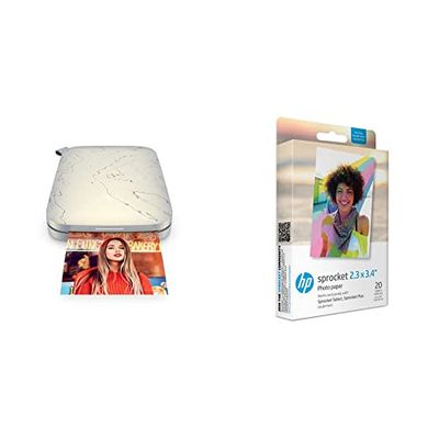 HP Sprocket Impresora fotográfica instantánea portátil de 5.8x8.7 cm, Imprima imágenes + Sprocket Papel fotográfico Adhesivo Premium de Zink de 5.8 x 8.7 cm