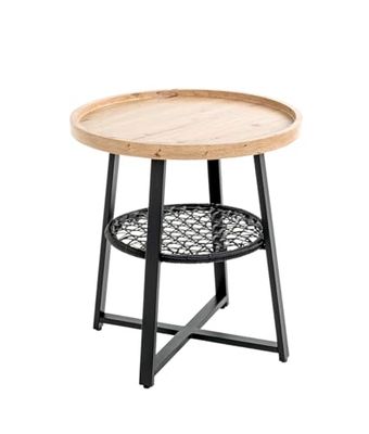 HAKU Möbel Bijzettafel, eiken, zwart, MDF, metaal, textielweefsel - afmetingen: H 55 x Ø 50 cm, stijl: modern