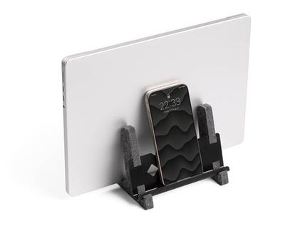 Durable Vertical Laptop Stand EFFECT, Made from 60 percent Recycled PET Felt, Stylish Laptop Holder with Phone and Tablet Tray, Anthracite Grey