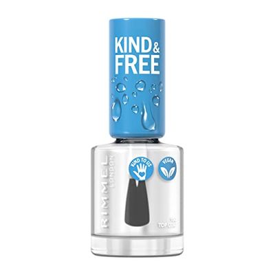 Rimmel London, Top Coat Smalto KIND & FREE, Formula Delicata a Base Vegetale, Rinforzante, Cruelty-Free e Vegano, 150 Top Coat