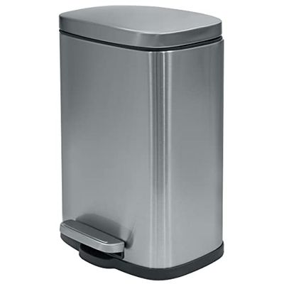 Spirella - Poubelle de Salle de Bain à Pédale en Inox AKIRA - Fermeture Douce, Revêtement Anti Trace de Doigts - 19,3 x 28 x 37,9 cm - 12L - Inox Brossé