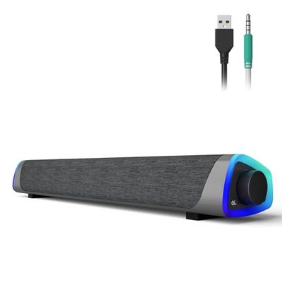 Soulion R30 computerluidsprekers, USB-aangedreven kleine pc-luidsprekers, kleurrijke LED-verlichting met schakelaarknop, Surround Sound Porta.
