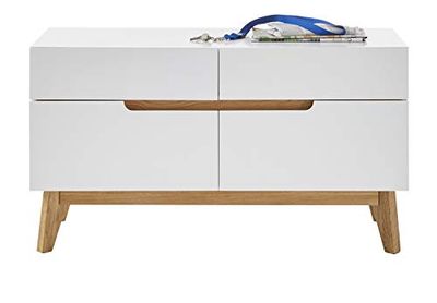Robas Lund Ławka do garderoby obciążenie do 70 kg w kolorze białym, wykończenia z litego dębu, szer. x wys. x gł. 97 x 53 x 40 cm