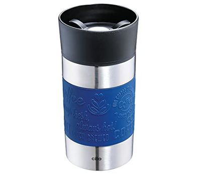 Cilio VIAGGIO Thermosbeker, 300 ml, blauw, beker To Go met 360° Quick-Press-sluiting, dubbelwandig systeem, lekvrij, ideaal voor alle gangbare volautomatische koffiemachines en pad-machines