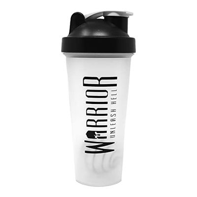 Warrior Butelka do shakera proteinowego, zawiera mieszadło druciane, 600 ml, idealna do mieszania sproszkowanych koktajli, przezroczysta, bez BPA, nadaje się do mycia w zmywarce